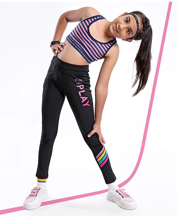 Pine Active Full Length Text Printed Leggings -  Black