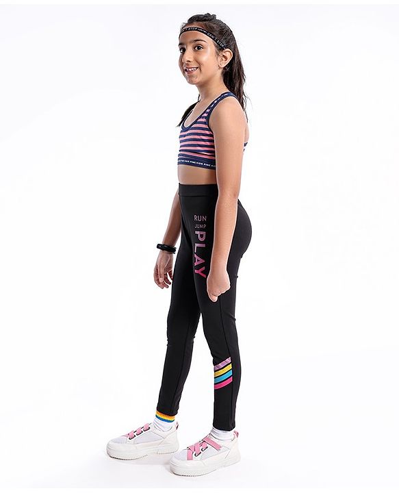 Pine Active Full Length Text Printed Leggings -  Black