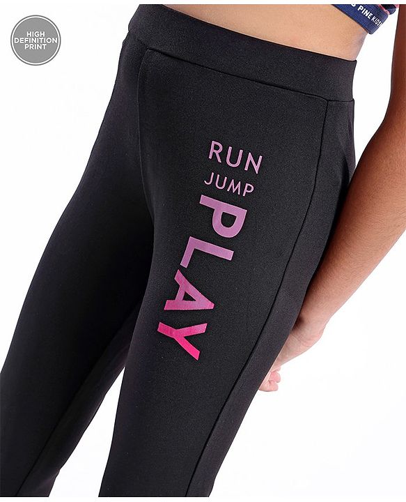 Pine Active Full Length Text Printed Leggings -  Black