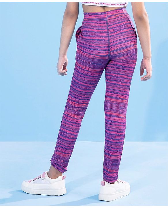 Pine Active Full Length Stripe Leggings - Pink Purple