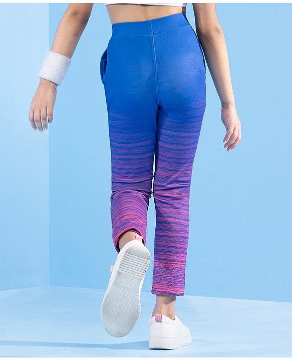 Pine Active Full Length Stripe Leggings HD Print - Blue