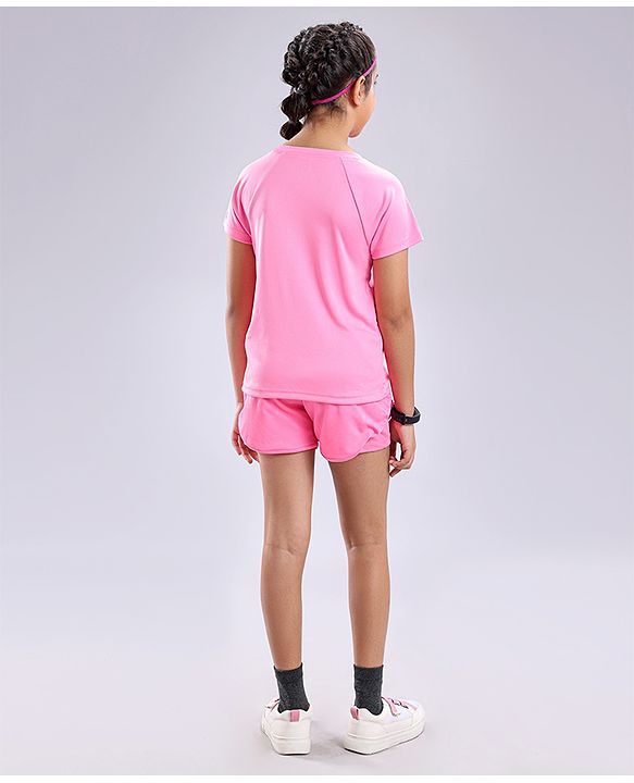 Pine Active Lycra T-shirt and Shorts Set HD Print - Pink