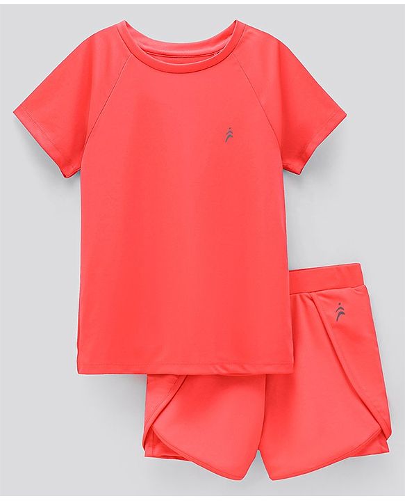 Pine Active Lycra T-shirt and Shorts Set HD Print - Red