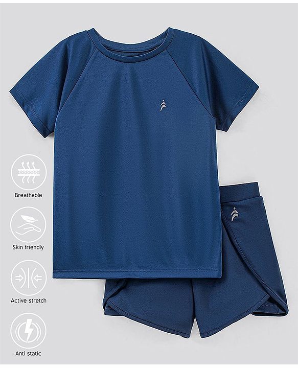 Pine Active Lycra T-shirt and Shorts Set HD Print - Blue