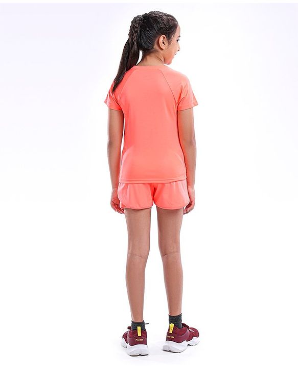 Pine Active Half Sleeves Lycra Top with HD Print and Short Set - Light Orange