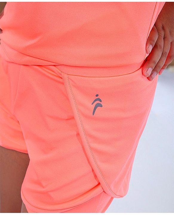 Pine Active Half Sleeves Lycra Top with HD Print and Short Set - Light Orange