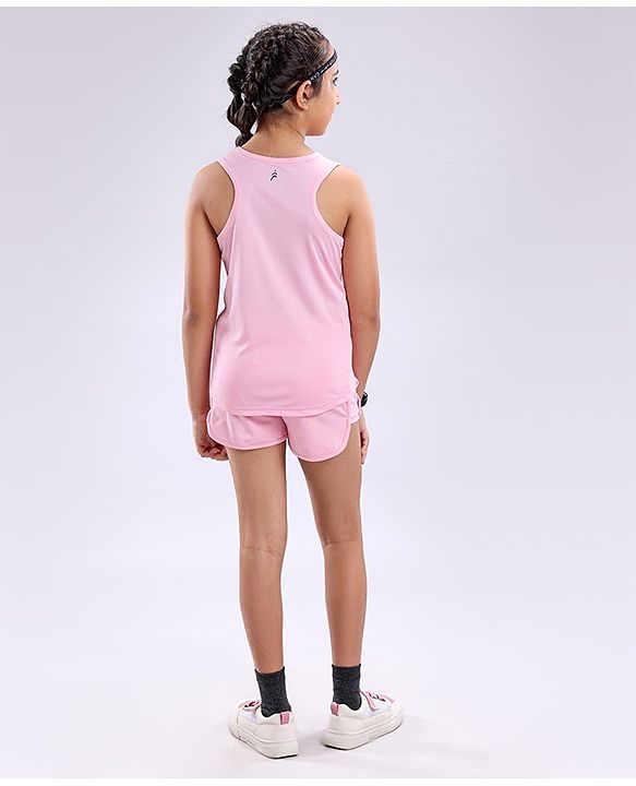 Pine Active Poly Lycra Knit Athleisure Sleeveless Top & Bottom Set Balls Printed - Pink