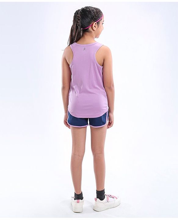 Pine Active Poly Lycra Knit Athleisure Sleeveless Top & Bottom Set Balls Printed - Purple Blue