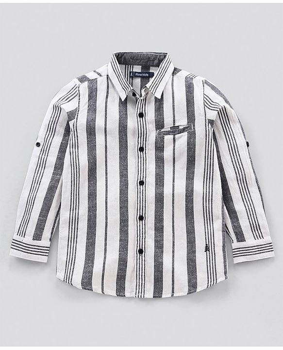 Pine Kids Full Sleeves Stripe Shirt Softener Wash - White