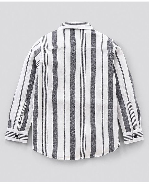 Pine Kids Full Sleeves Stripe Shirt Softener Wash - White