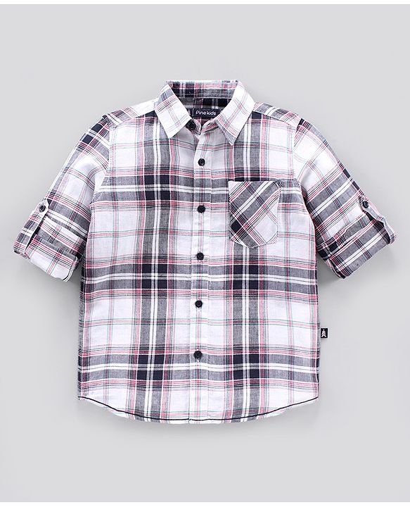 Pine Kids Full Sleeves Checked Cotton Linen Fabric Shirt - Multicolor
