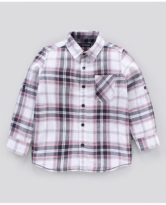Pine Kids Full Sleeves Checked Cotton Linen Fabric Shirt - Multicolor