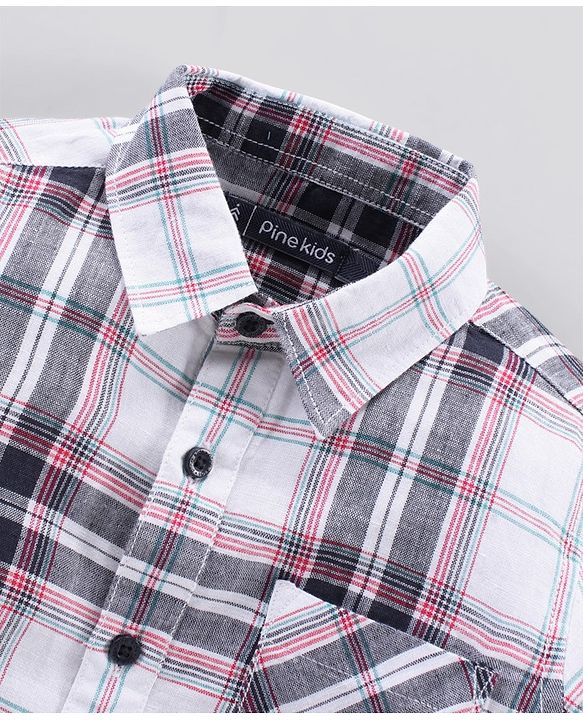 Pine Kids Full Sleeves Checked Cotton Linen Fabric Shirt - Multicolor