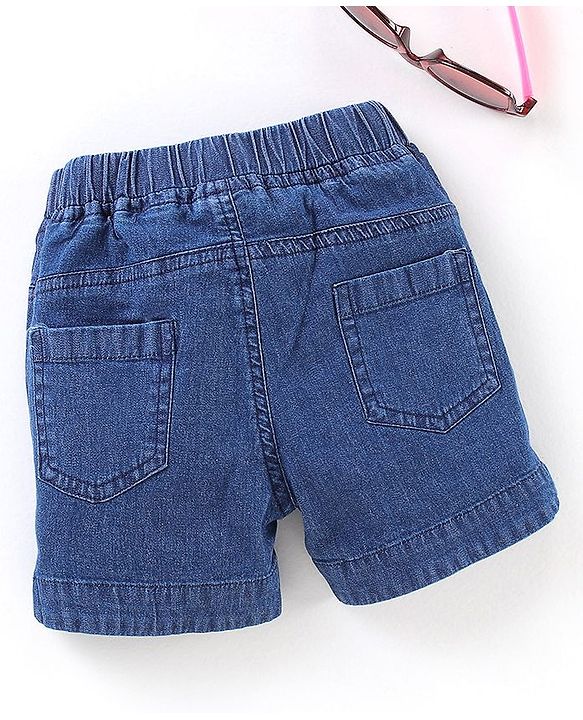 Babyhug Mid Thigh Denim Shorts Floral Embroidery - Blue
