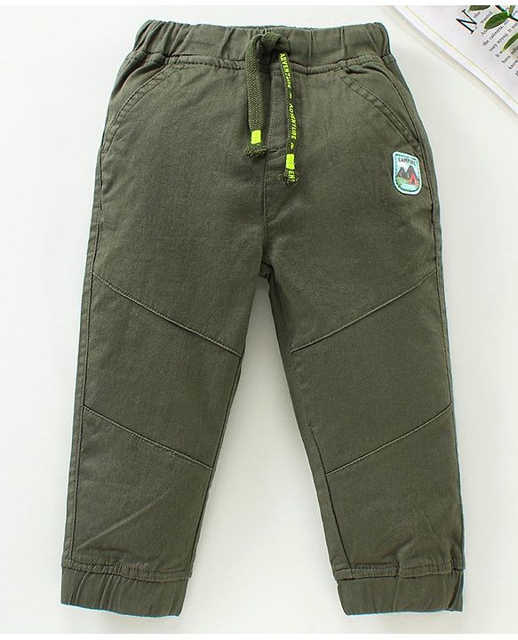 Babyhug Full Length Solid Trousers - Olive