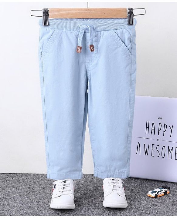 Babyhug Full Length Solid Colour Pant With Drawstring - Light Blue