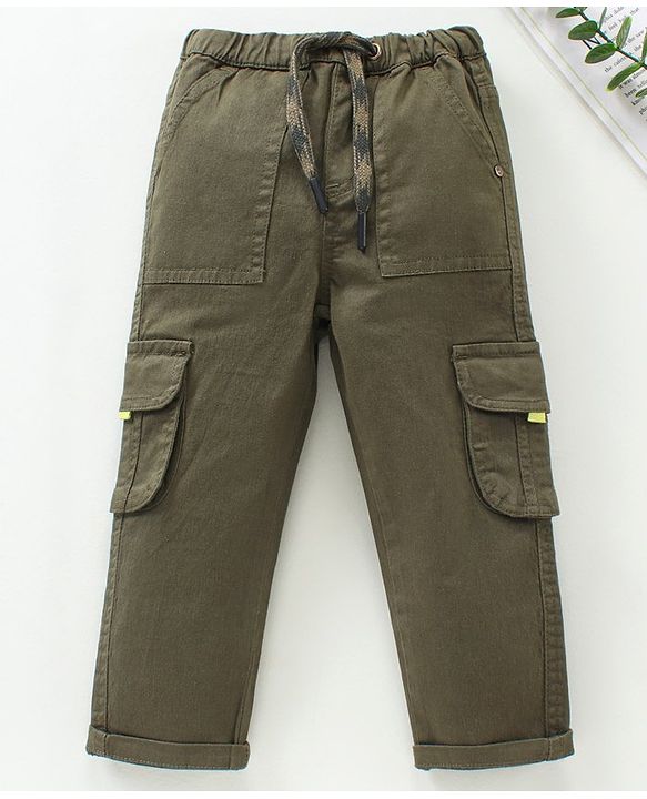 Babyhug Full Length Solid Trousers - Olive