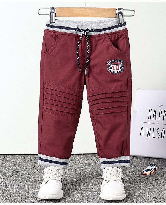 Babyhug Full Length Trousers Solid Print - Maroon