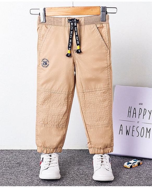 Babyhug Full Length Solid Color Trouser  - Beige