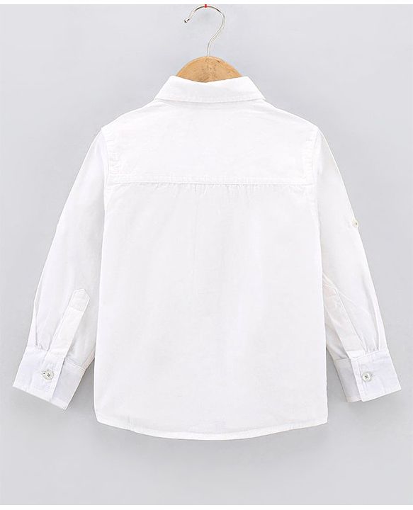 Babyhug Full Sleeves Party Wear Shirt With Bow Space Text Patch - White