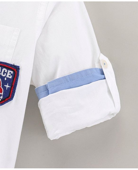 Babyhug Full Sleeves Party Wear Shirt With Bow Space Text Patch - White