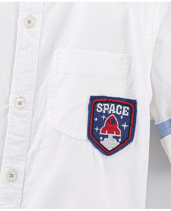 Babyhug Full Sleeves Party Wear Shirt With Bow Space Text Patch - White
