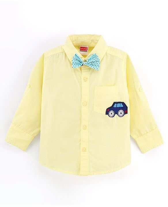 Babyhug Full Sleeve   Shirt With Bow Car Embroidery - Yellow