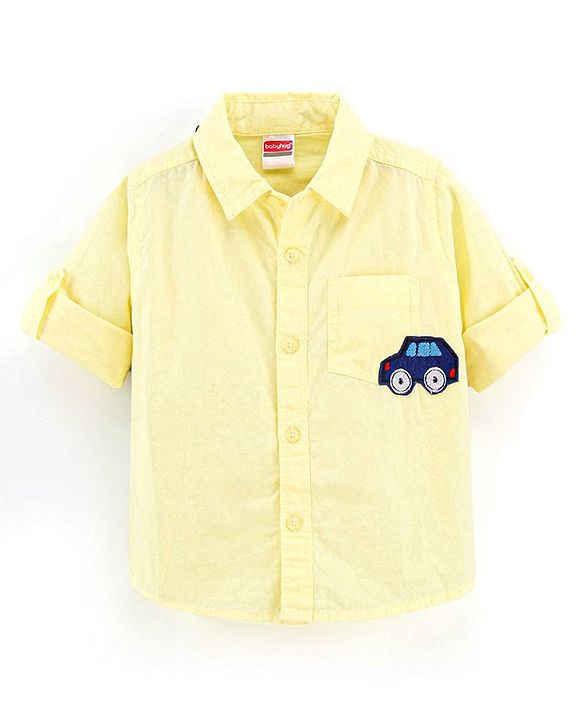 Babyhug Full Sleeve   Shirt With Bow Car Embroidery - Yellow