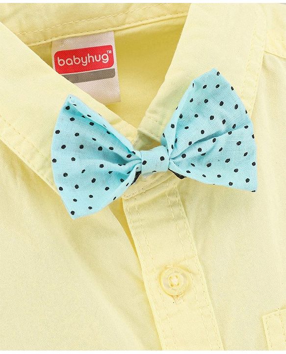 Babyhug Full Sleeve   Shirt With Bow Car Embroidery - Yellow