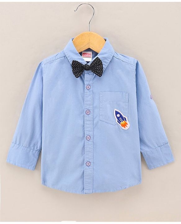 Babyhug Full Sleeves Shirt  With Bow Embroidered Rocket Patch - Blue