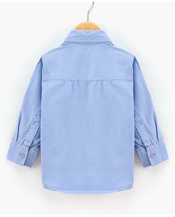 Babyhug Full Sleeves Shirt  With Bow Embroidered Rocket Patch - Blue