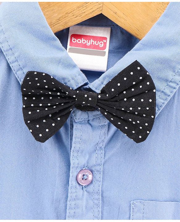 Babyhug Full Sleeves Shirt  With Bow Embroidered Rocket Patch - Blue