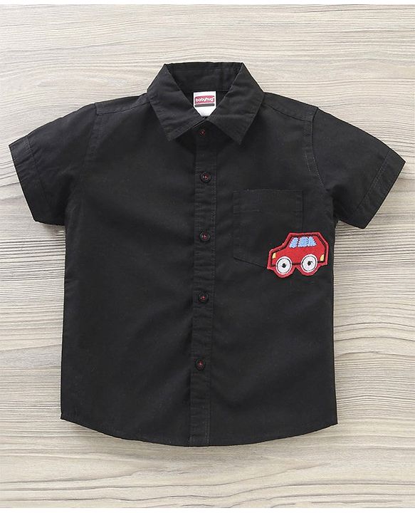 Babyhug Half Sleeves Cotton Shirt with Bow Car Patch - Black