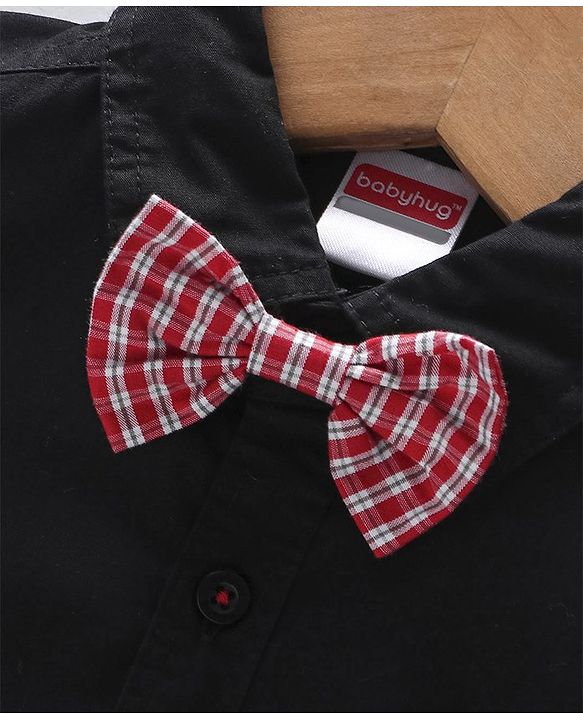Babyhug Half Sleeves Cotton Shirt with Bow Car Patch - Black