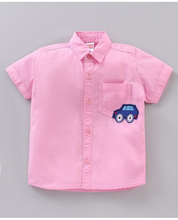 Babyhug Half Sleeves Cotton Shirt Car & Space Patch Pack of 2 - Pink White