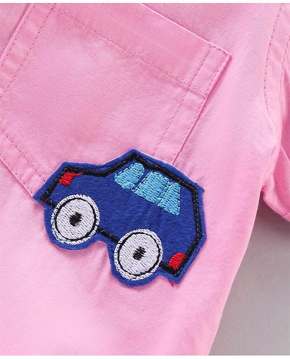 Babyhug Half Sleeves Cotton Shirt Car & Space Patch Pack of 2 - Pink White