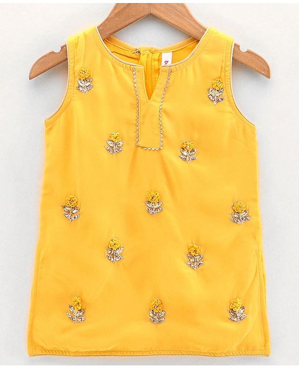 Babyhug Sleeveless Embroidered Kurti Churidar Set with Dupatta - Yellow
