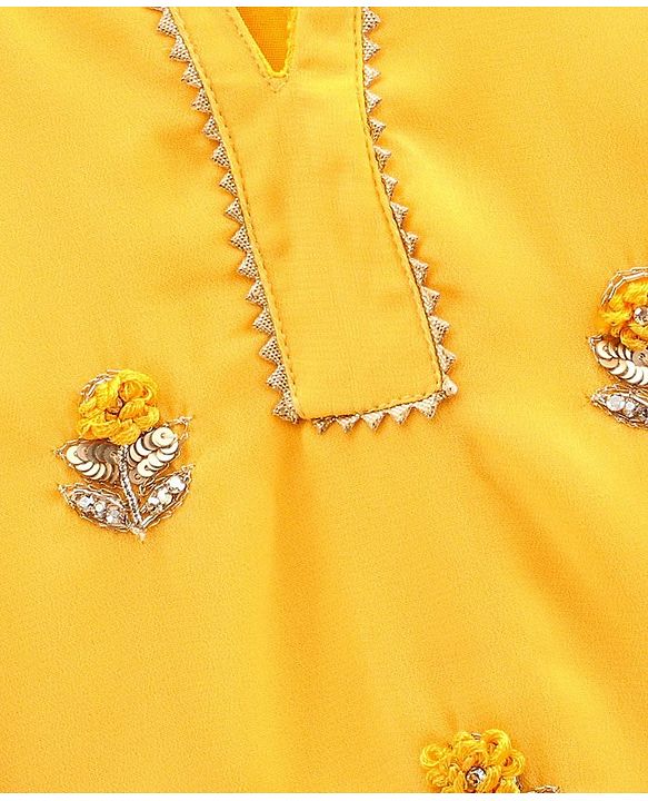 Babyhug Sleeveless Embroidered Kurti Churidar Set with Dupatta - Yellow