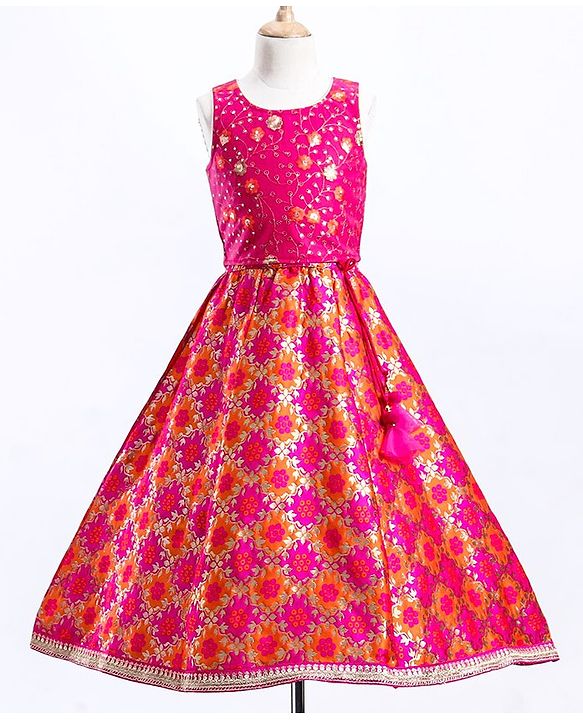 Babyhug Sleeveless Choli & Lehenga With Dupatta Floral Work - Pink