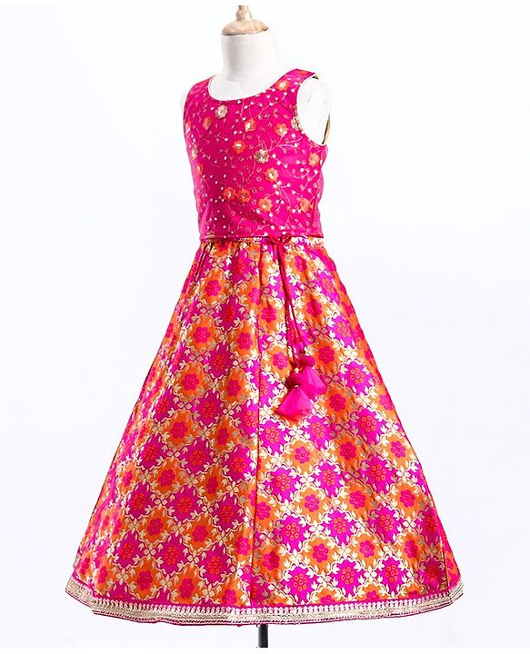 Babyhug Sleeveless Choli & Lehenga With Dupatta Floral Work - Pink