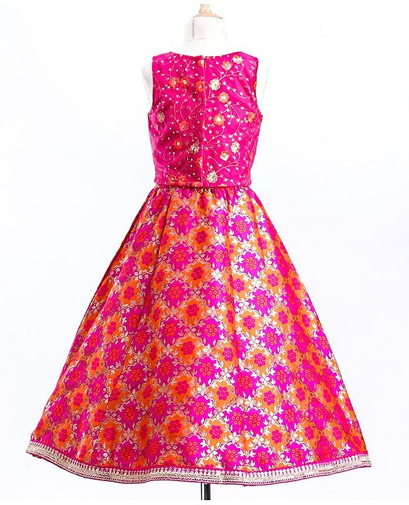 Babyhug Sleeveless Choli & Lehenga With Dupatta Floral Work - Pink