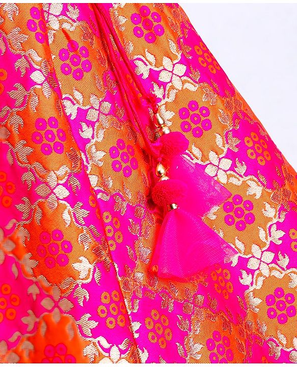 Babyhug Sleeveless Choli & Lehenga With Dupatta Floral Work - Pink