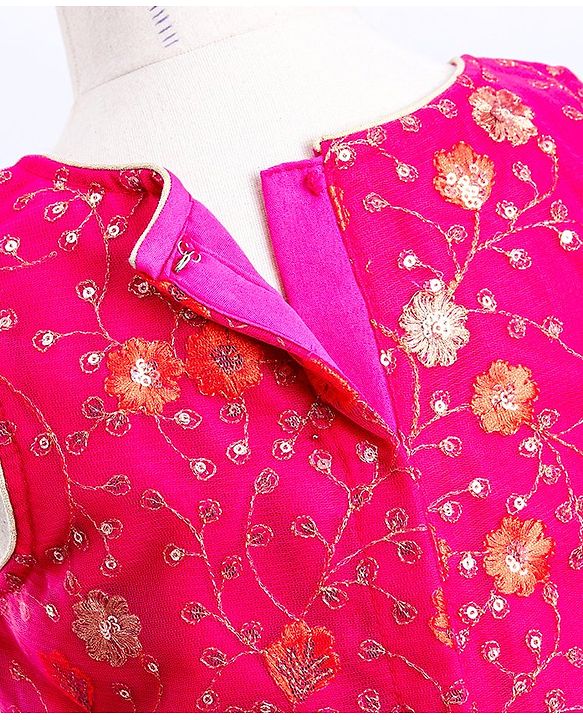 Babyhug Sleeveless Choli & Lehenga With Dupatta Floral Work - Pink