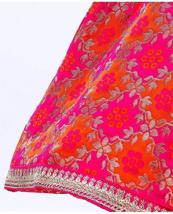 Babyhug Sleeveless Choli & Lehenga With Dupatta Floral Work - Pink