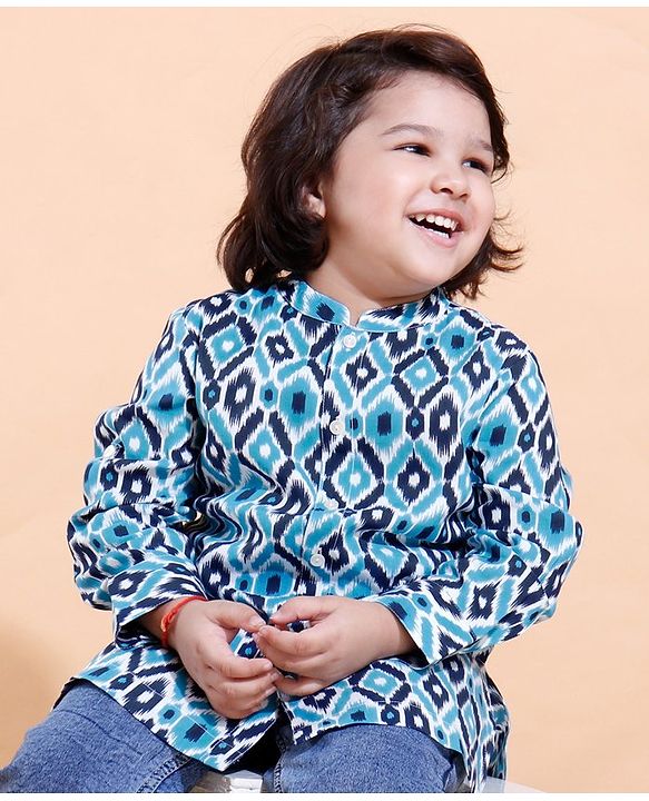 Babyhug Full Sleeves Cotton Kurta Abstract Printed - Blue