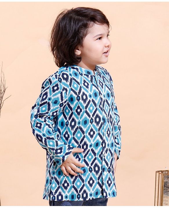 Babyhug Full Sleeves Cotton Kurta Abstract Printed - Blue