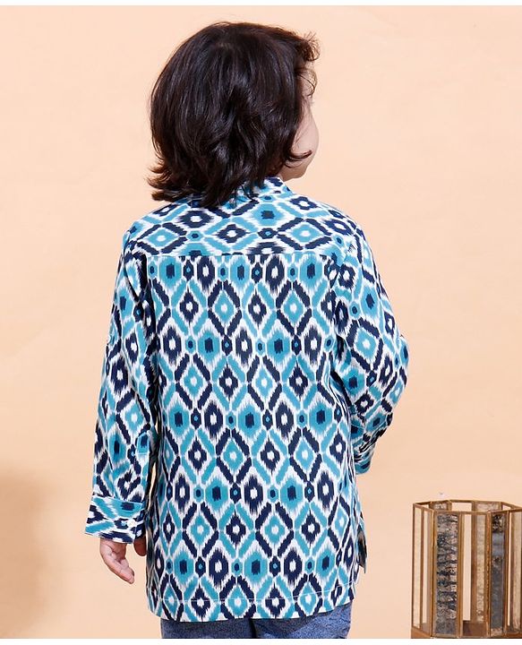 Babyhug Full Sleeves Cotton Kurta Abstract Printed - Blue