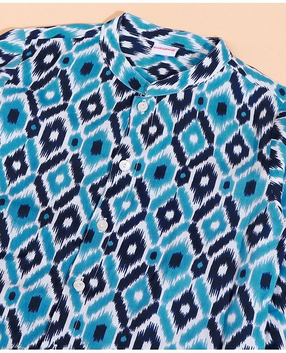 Babyhug Full Sleeves Cotton Kurta Abstract Printed - Blue