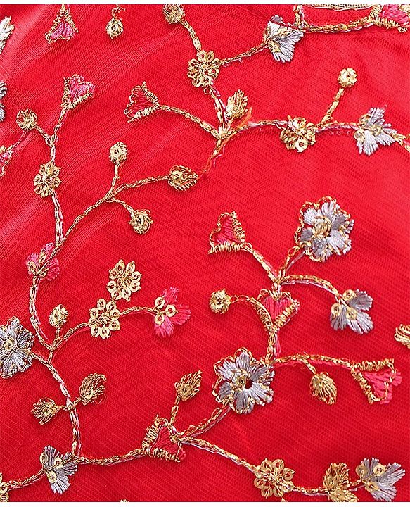 Babyhug Sleeveless Embroidered Choli Lehenga and Dupatta Set with Sequins - Red Navy