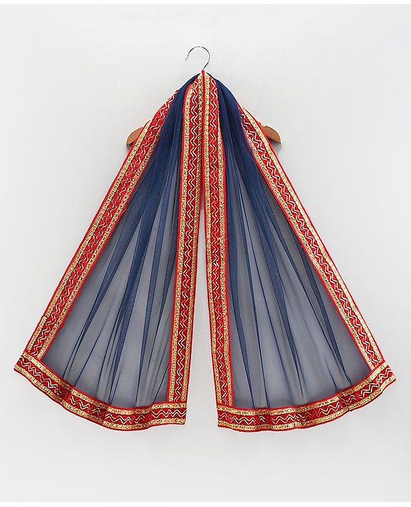 Babyhug Sleeveless Embroidered Choli Lehenga and Dupatta Set with Sequins - Red Navy